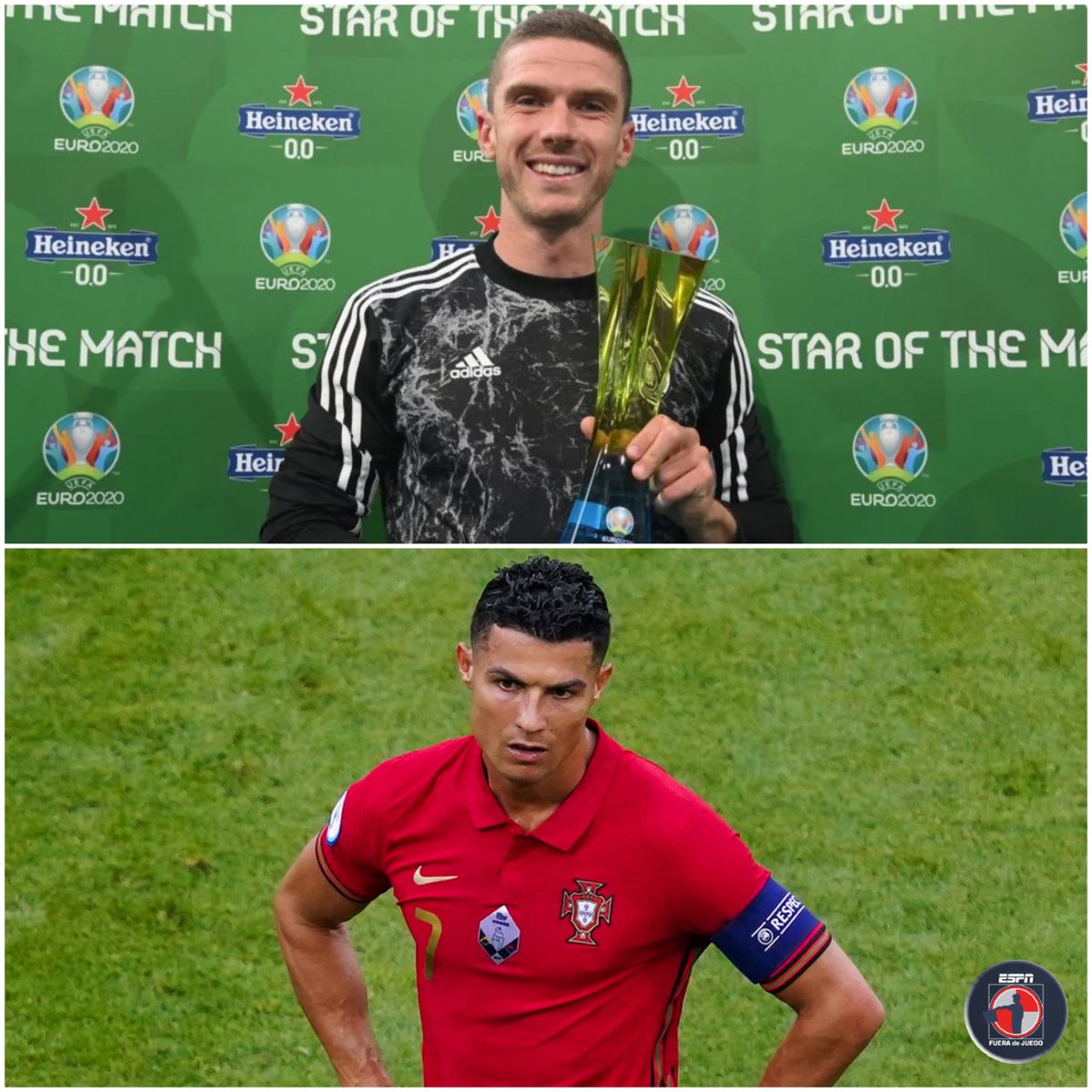ESPN_FDJ's tweet photo. 💔 Robin Gosens el 5 de Abril: "Me sentí avergonzado cuando le pedí su camiseta a Cristiano y me la negó".

😎 Robin Gosens el 19 de Junio: Brilla ante la Portugal de CR7 provocando un autogol, asistiendo, anotando y siendo MVP del partido.

#Euro2020 

https://t.co/2qrfDPuADC https://t.co/PopO0xhCUu