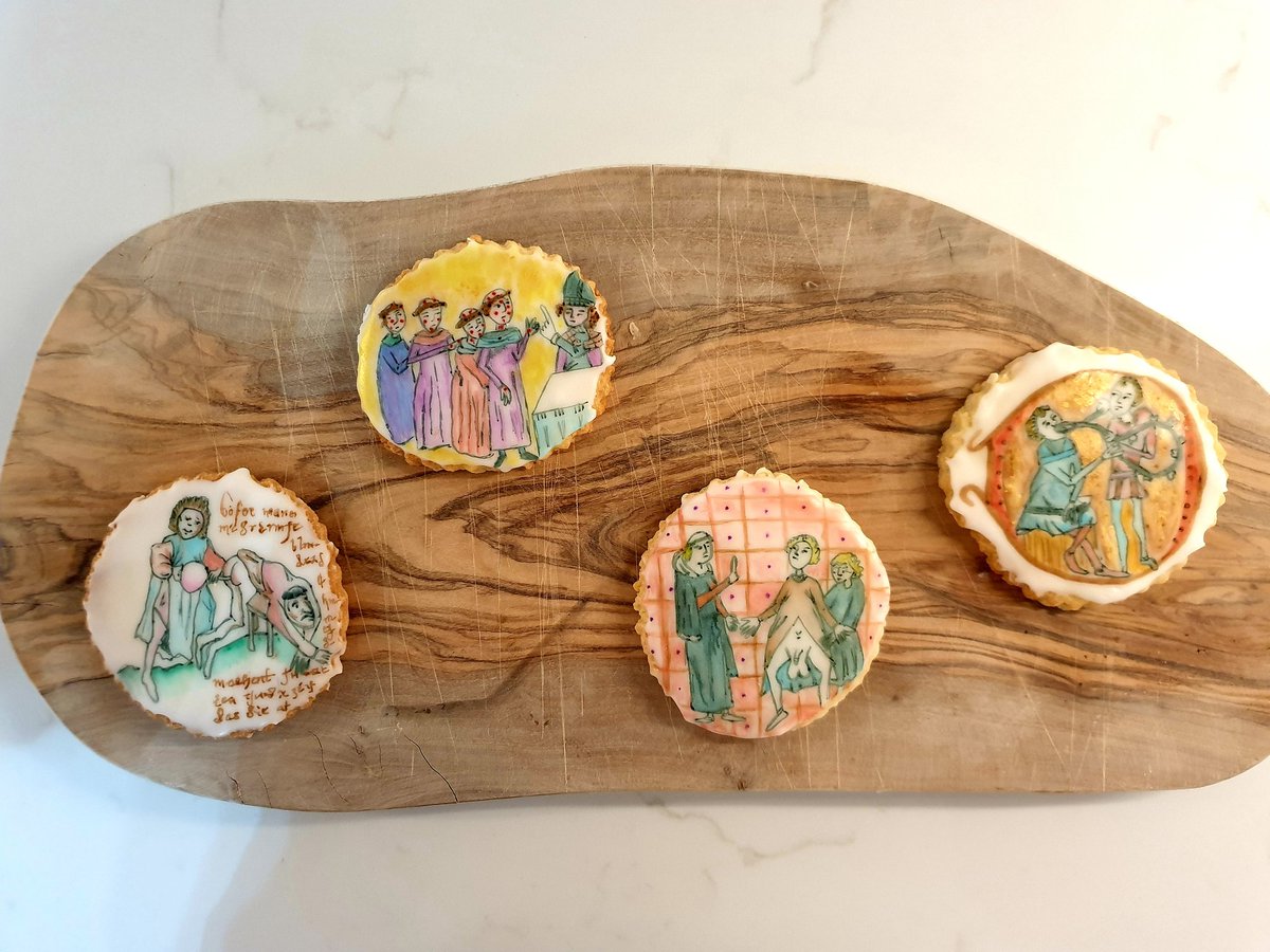 foreign_pantry's tweet photo. Some people relax by taking bubble baths, some by going on long walks. I like to decorate #biscuits with #medieval images of illnesses and their treatments. I'm not sure these are as good as my killer rabbit ones, but read on for tooth extractions, enemas & MASSIVE BALLS! https://t.co/u3adJuuWGd