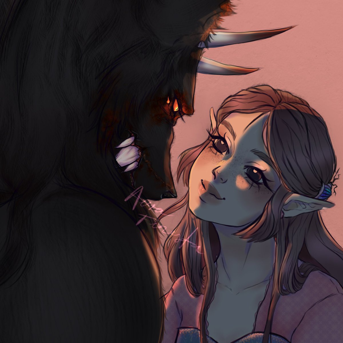 Aura_Funesta's tweet photo. A love story between a abominable king and a healer elf, who ended a war and united two kingdoms ~
Cerberus and Alanรญs are some old Oc's that I recently revived. ๐๐๐
#originalcharacters #originalocstory #originaldesigncharacter #faecreatures #digitalart #digitalillustration https://t.co/7lqTwhwUTP