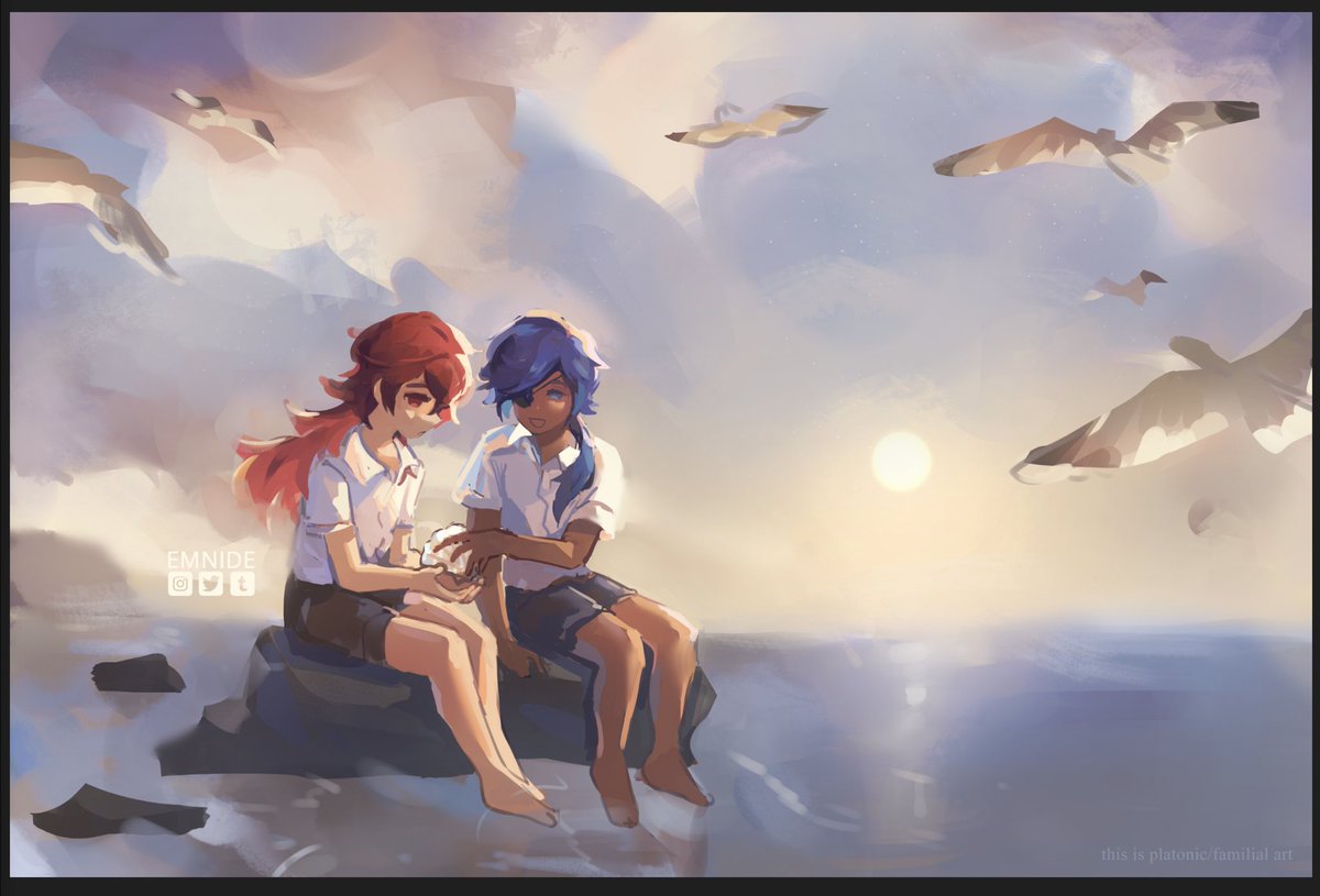 progress shots! i wanted this to be alike revisiting a nostalgic memory, a sentimental moment they both hold close to themselves as some lingering reminder of when they were close 