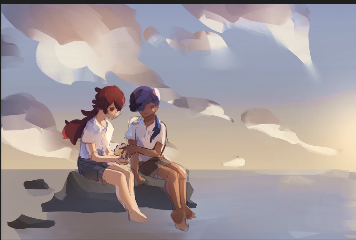 progress shots! i wanted this to be alike revisiting a nostalgic memory, a sentimental moment they both hold close to themselves as some lingering reminder of when they were close 