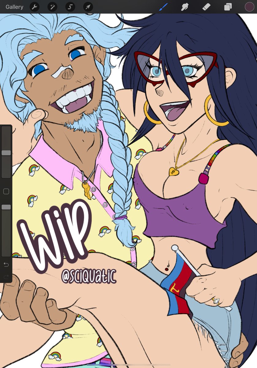 Sciquatic's tweet photo. This is a cropped screenshot from the next pride piece I’m doing but just LOOK AT THEM!!!! 
#oboroshirakumo #nemurikayama #midnight #bnhamidnight #shirakumoclownparade #bnhafanart #bnha #cloudnight #wip https://t.co/5VitnbVMOT