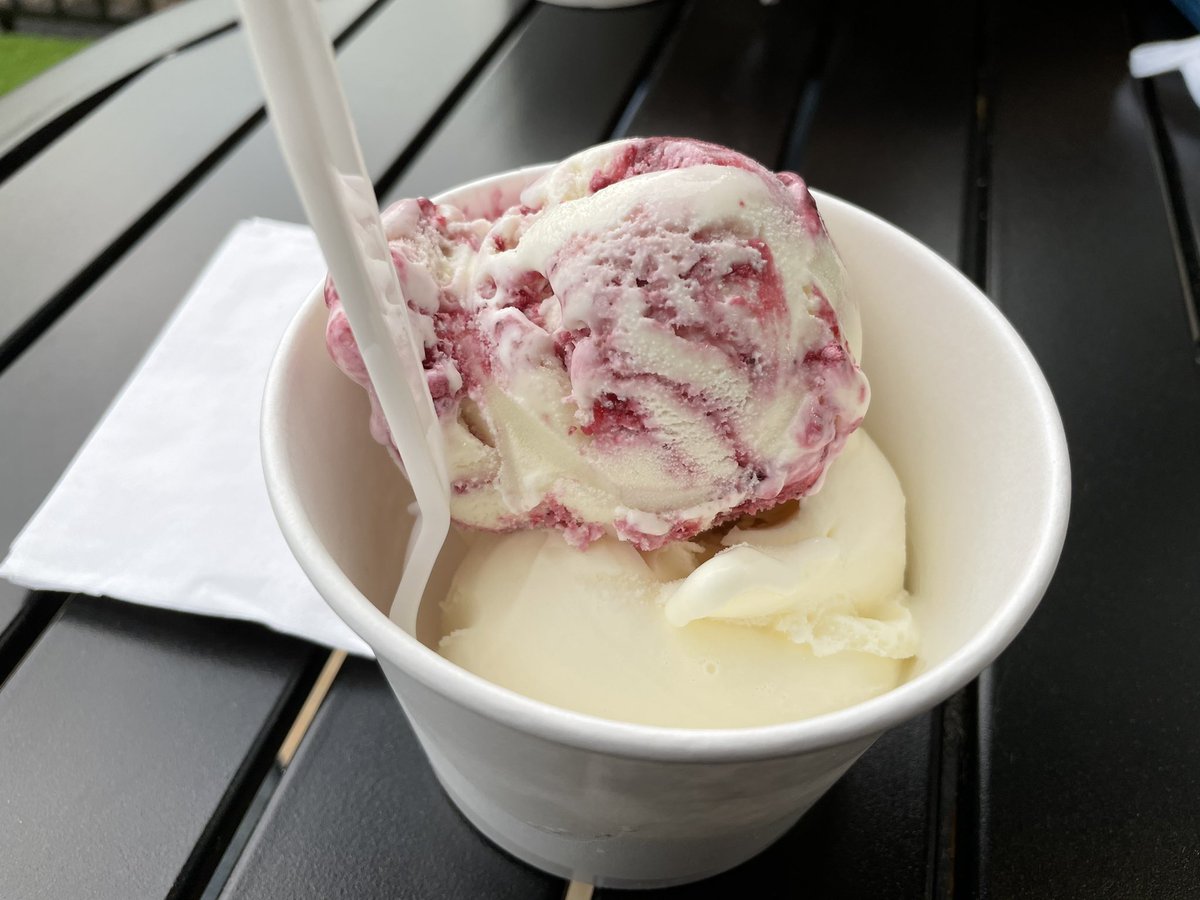 Have_Geek's tweet photo. Celebrating Nicki passing an accounting test today w/dbl scoops! A scoop of Blackberry Goat-cheese & lemon icebox #icecream - tastes like cheesecake!♥️ Eating out on their patio area. Weather is actually nice tonight. #linworkman #nworkman #area51icecream 👽#hernandoms #eatlocal https://t.co/oVAENiqUWk