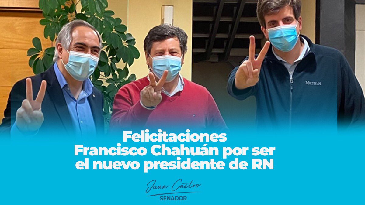 SenadorCastro's tweet photo. ¡BIEN POR @RNchile!
Quiero felicitar al Senador @chahuan y su equipo por el gran triunfo en las elecciones internas del partido. Es hora de que RN retome el rumbo, vuelva a ser un partido conectado con sus bases y electorado y trabaje  para unir a Chile. #RecuperemosRN #ListaA https://t.co/oNrLcdZTrJ