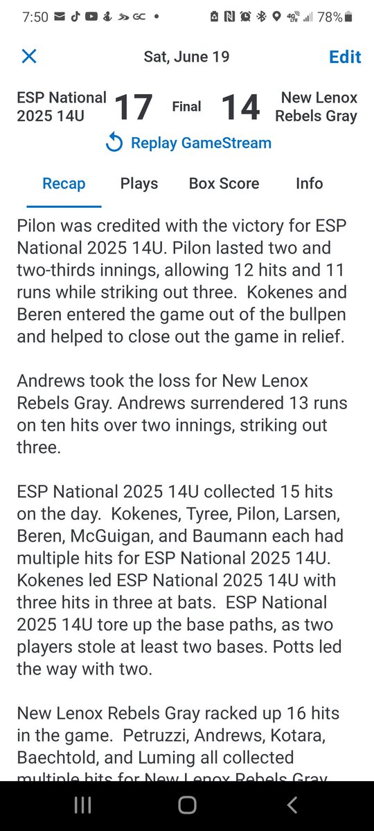 ESP Select Baseball 2025 National (@esp2025national) on Twitter photo What a game! First W of brackets. Bats=๐ฅ (15H, 7 players 2+). <a href="/noahpil11/">Noah P</a> get the W on the bump and CBeren was #CLUTCHCloser. <a href="/MichaelKoke7/">Mikey kokenes</a> goes deep 3 times with 4RBIs. LET'S GO!!!
#ESPTRAINED
<a href="/TaddGibby24/">Tadd Gibson</a> What a game! First W of brackets. Bats=๐ฅ (15H, 7 players 2+). <a href="/noahpil11/">Noah P</a> get the W on the bump and CBeren was #CLUTCHCloser. <a href="/MichaelKoke7/">Mikey kokenes</a> goes deep 3 times with 4RBIs. LET'S GO!!!
#ESPTRAINED
<a href="/TaddGibby24/">Tadd Gibson</a>