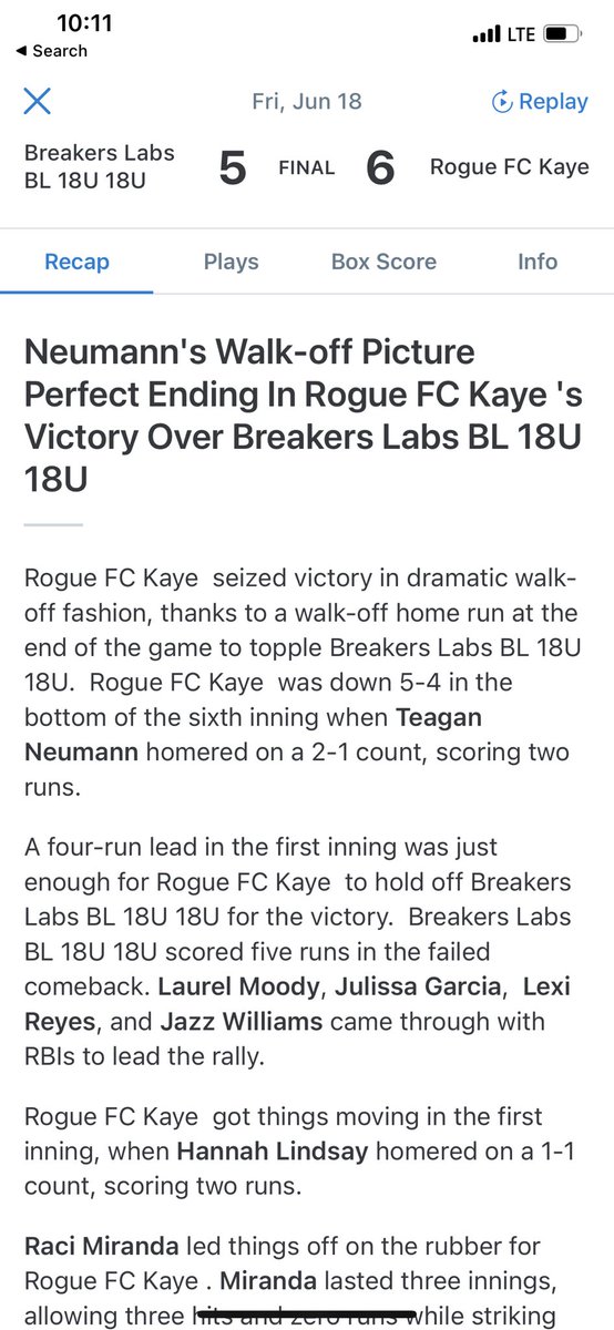 Teagan Neumann Softball tweet media