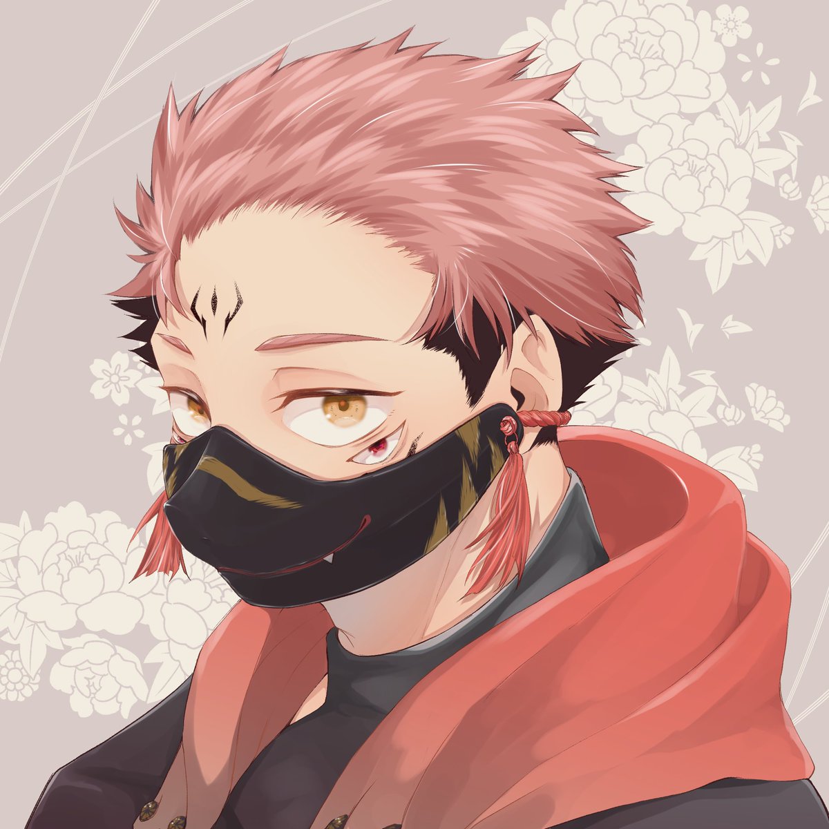 itadori yuuji 1boy male focus mask solo pink hair facial mark looking at viewer  illustration images