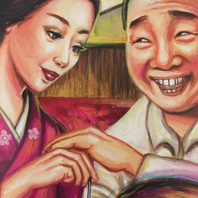今日は #父の日 ですね。こんなお父さんの絵がご来場をお待ちしてます。ただ今私も在廊中です。吉岡里奈個展「ドラマチック!」会期:2021年6/16(水)～6/30(水) 会期中無休 9:00～20:00 最終日は19:00にてクローズ VINYL GALLERY JR東京駅構内 グランスタ東京 1F VINYL内 