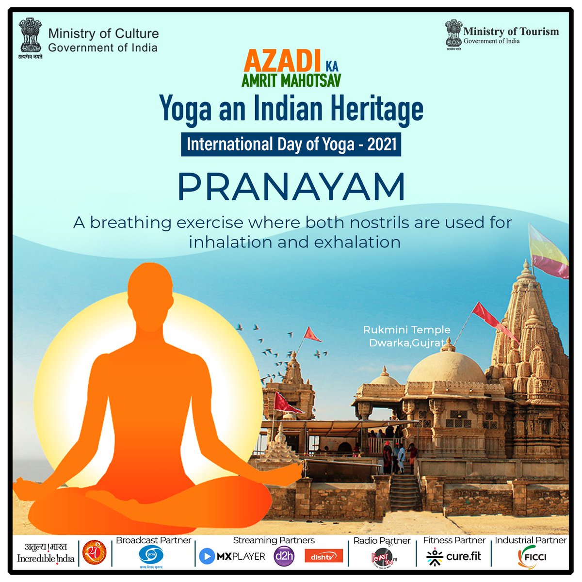 PRANAYAM- Inculcation of #Yoga has increased the domain of India Heritage by leaps and bounds. Pranayama is fundamental type of breathing exercise by using both nostrils for inhalation and exhalation. #YogaAnIndianHeritage #YogaForWellness