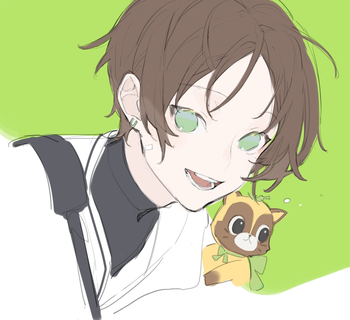 brown hair green eyes 1boy male focus smile open mouth short hair  illustration images