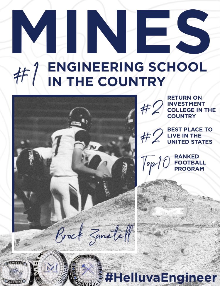 Brock Zanetell (@bzanetell) on Twitter photo Pleased to announce that I have received an offer to continue my athletic and academic career at the Colorado School of Mines.
#HelluvaEngineer
<a href="/greggbrandon1/">Gregg Brandon</a>
<a href="/coach_sterbick/">Pete Sterbick</a>
<a href="/coachTthomas6/">Tripp Thomas</a>
<a href="/CoachDiedrick/">Ryan Diedrick</a>
<a href="/MinesFootball/">Mines Football</a>
@RebelballCHS Pleased to announce that I have received an offer to continue my athletic and academic career at the Colorado School of Mines.
#HelluvaEngineer
<a href="/greggbrandon1/">Gregg Brandon</a>
<a href="/coach_sterbick/">Pete Sterbick</a>
<a href="/coachTthomas6/">Tripp Thomas</a>
<a href="/CoachDiedrick/">Ryan Diedrick</a>
<a href="/MinesFootball/">Mines Football</a>
@RebelballCHS
