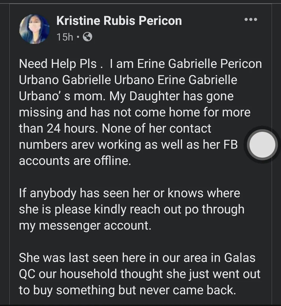 yuunime's tweet photo. Hello pinoy oomfs :(( please spread, erin is one of my old friends and she's missing with no trace https://t.co/BFucgwRIOW