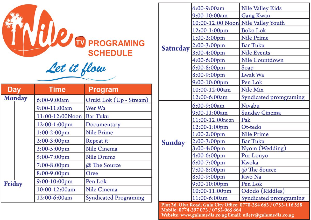 NileTvUganda's tweet photo. Our programming Chat is Officially out @OlengeTonny @AbrahamPrinceUg @benard_lk @DanteOlara https://t.co/LlLaOSDHto