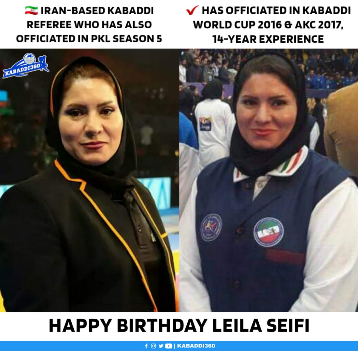 Kabaddi_360's tweet photo. Happy birthday to the Iran-based official who is also a former player, Leila Seifi 🎂

#LeilaSeifi
#IranKabaddi
#TechnicalOfficial
#HappyBirthday
#Kabaddi360 https://t.co/gFCtVFd22q