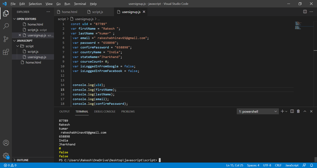 Rkabhi7's tweet photo. Day-2 of javascript #2daysofcode #javascript 
🚩Learn more about variables and datatype.
🚩Learn how to take input from User.
🚩Learn how to create First User signup . 
#Nodejs #webdevelopment #151daysofcode https://t.co/FVEEWT7NgW
