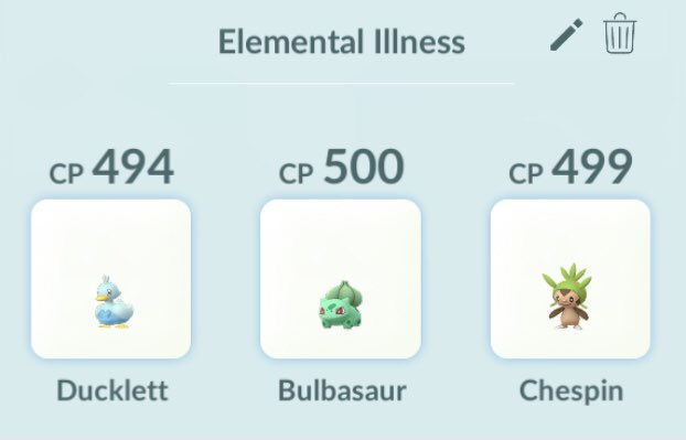 DoctorAdmirals's tweet image. It’s a ways away yet.. but I think this will do. 

🦆: WA-BuB/BrB (0-15-12)
🦖: VW-SeB/SlB (14-14-13)
🍃: VW-BS/SeB (9-15-10)

I’ll probably do this and Master League Classic.. depending on how screwy #ElementCup goes. 😅 #PokemonGO