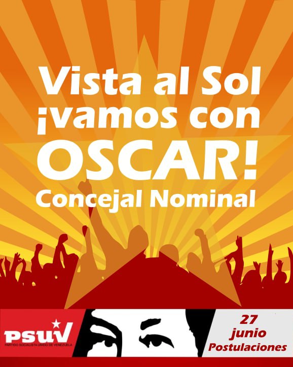 OscarRivasPSUV's tweet photo. #YoMePostulo Nuestro gran @PartidoPSUV ha comenzado el proceso de #Primarias dónde todos tienen el derecho a postularse y ser postulados. Elige al candidato de tu preferencia y participa en este gran proceso. #Venceremos
#VistaAlSol #CiudadGuayana #Bolivar https://t.co/36Eei0U0MQ