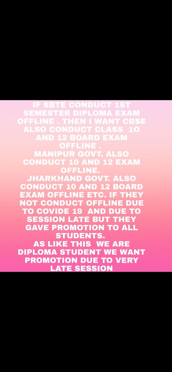 ShivKum32449379's tweet photo. #CancelBiharDiplomaExam

तत्कालीन परिस्थिति को देखते हुए, बिहार सरकार से हमारी दरकार है की इस वर्ष की बिहार पॉलीटेक्निक के सेमेस्टर की परीक्षा रद्द कर देनी चाहिए, क्योंकि विद्यार्थी के जीवन और समय दोनो के साथ खिलवाड़ करना एक गुनाह है। https://t.co/WiwupQwcl8