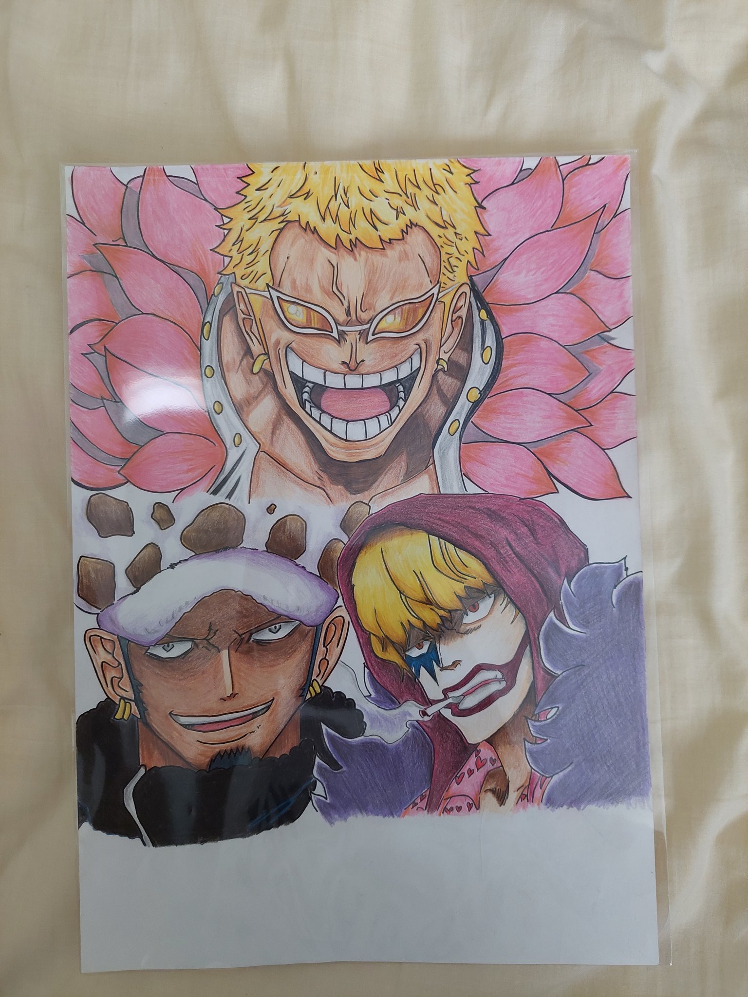 Takeshi S みなさん こんにちは ワンピースのキャラ三人完成しました 良かったら 見てください ドフラミンゴ コラソン トラファルガー ロー ワンピース イラスト好きさんと繋がりたい 色鉛筆画 絵描きさんと繋がりたい T Co