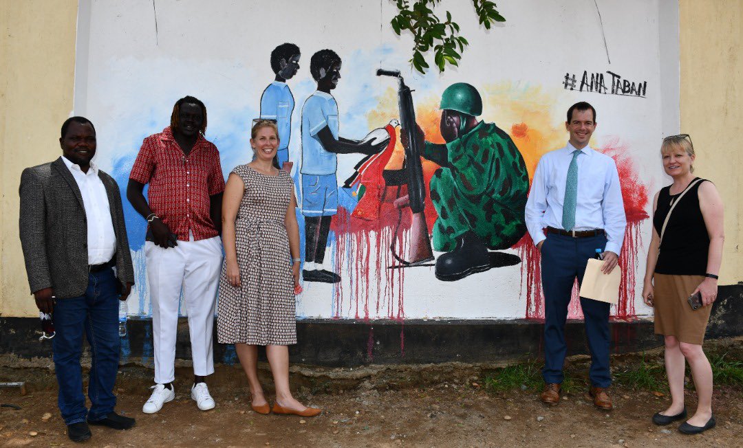 PhilDimon's tweet photo. Unveiling of peace mural painted by @AnaTabanSS artists with children from #Juba orphanage in commemoration of the International Day of the African Child https://t.co/bzWnQdE9Dy