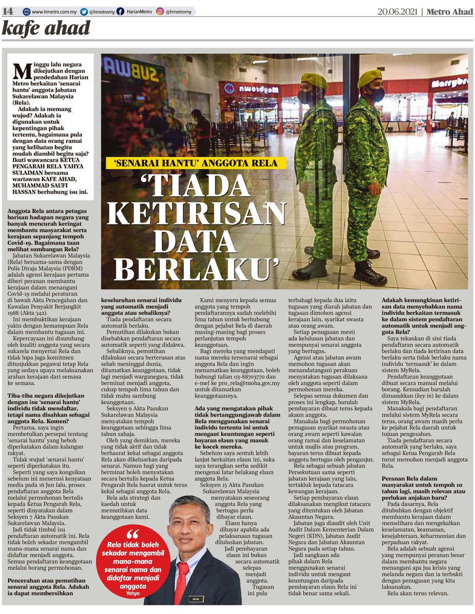 𝗠𝗲𝘁𝗿𝗼 𝗔𝗵𝗮𝗱 (𝗞𝗮𝗳𝗲 𝗔𝗵𝗮𝗱) | 𝗠/𝘀 𝟭𝟰 | 𝟮𝟬 𝗝𝘂𝗻 𝟮𝟬𝟮𝟭 :
'𝘚𝘦𝘯𝘢𝘳𝘢𝘪 𝘏𝘢𝘯𝘵𝘶' 𝘢𝘯𝘨𝘨𝘰𝘵𝘢 𝘙𝘌𝘓𝘈 - 𝘛𝘪𝘢𝘥𝘢 𝘬𝘦𝘵𝘪𝘳𝘪𝘴𝘢𝘯 𝘥𝘢𝘵𝘢 𝘣𝘦𝘳𝘭𝘢𝘬𝘶.
<a href="/KDNPUTRAJAYA/">KDN🇲🇾</a> <a href="/dhzhamzah/">Hamzah</a> <a href="/IsmailSaid087/">DS Dr. Ismail Mohamed Said</a> <a href="/wandahlan/">Wan Ahmad Dahlan</a> <a href="/yahyakgc/">Yahya Sulaiman</a> <a href="/SazaliZin/">Mohd Sazali Mohd Zin</a>