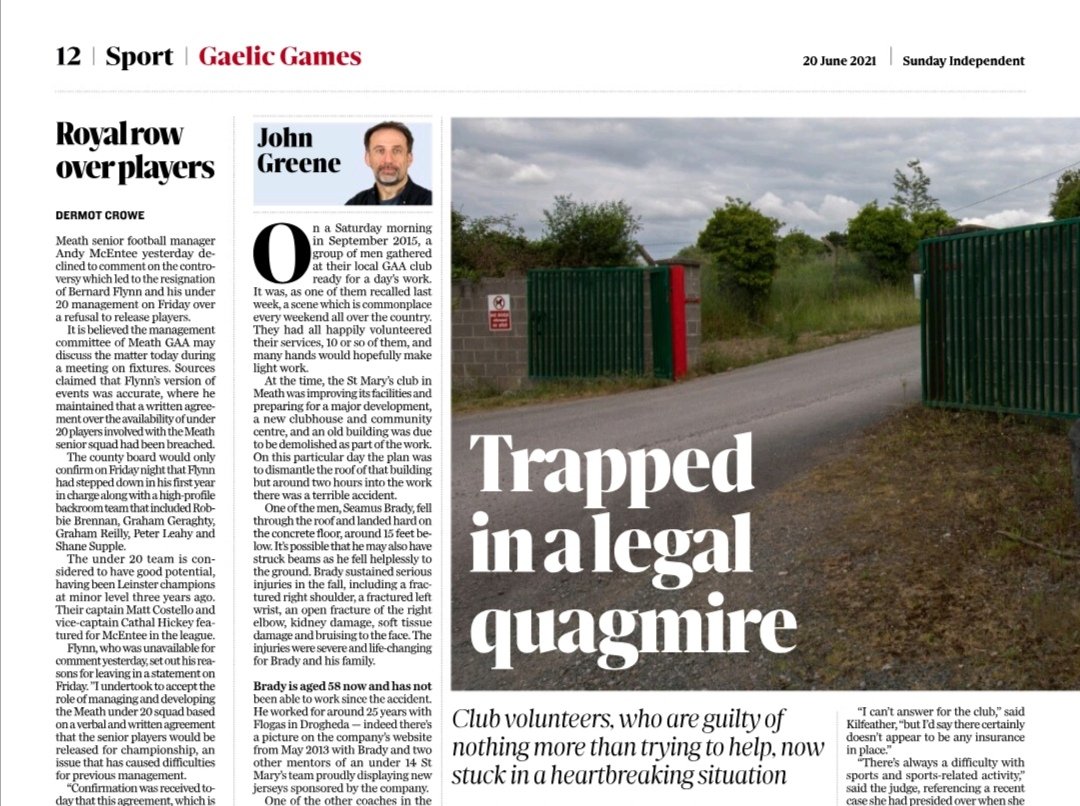 Every GAA club officer needs to read this article by John Greene, be aware of what's covered and what's not. Check before you organise, we're all neighbours and friends. #gaafamily #gaa