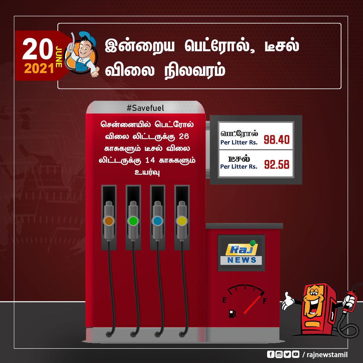 rajnewstamil's tweet image. இன்றைய பெட்ரோல், டீசல் விலை நிலவரம்
@rajnewstamil #PetrolDieselPriceHike #RateChart