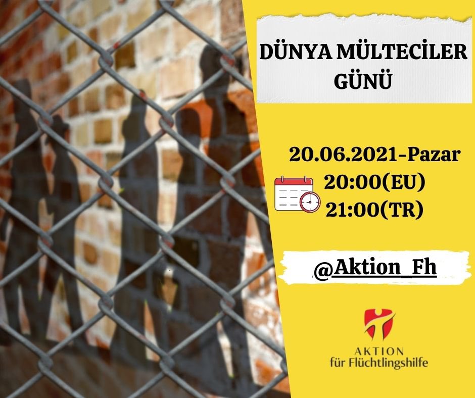 📌 Etkinlik Duyurusu

🗓 20.06.2021
🇪🇺 20:00
🇹🇷 21:00

•Mültecilerin durumunu anlatabilmek,
•İlticaya neden olan İnsan Hakları İhlallerini duyurabilmek,
•Mültecilerin sadece bir yük olmadığını dile getirmek istediğimiz etkinliğimize desteklerinizi bekliyoruz.

#WorldRefugeeDay