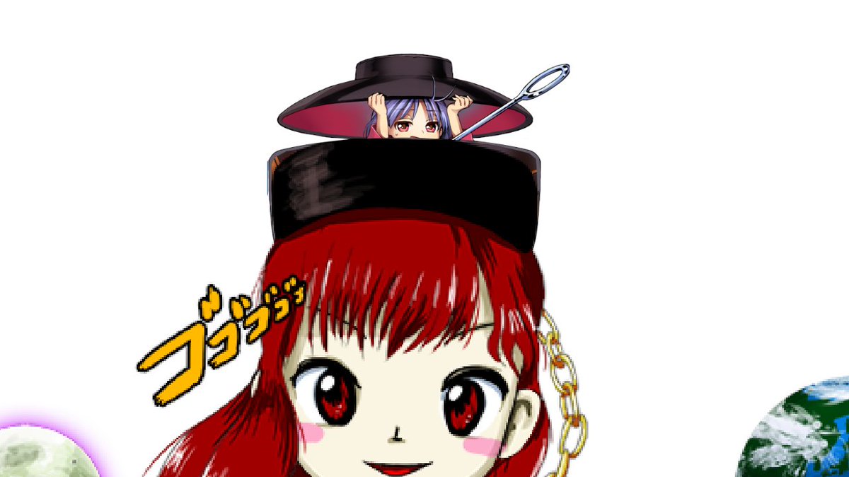 sukuna shinmyoumaru multiple girls red hair 2girls red eyes bowl hat blush stickers  illustration images