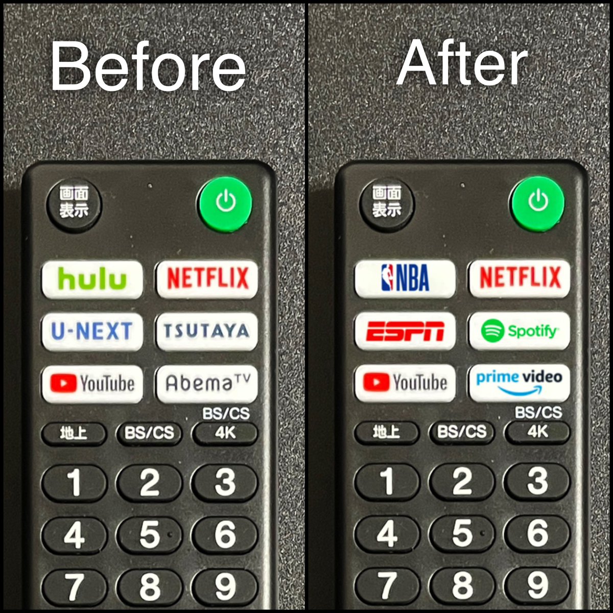Makoto 4月に購入したテレビのリモコン 契約してないアプリのボタンが邪魔すぎてnbaボタンにしたい シールはdiyするんでファームウェアで任意のアプリのボタンを割り当てできるようになるといいなぁ Sony Jpn Bravia Androidtv Googletv 現状nbaは