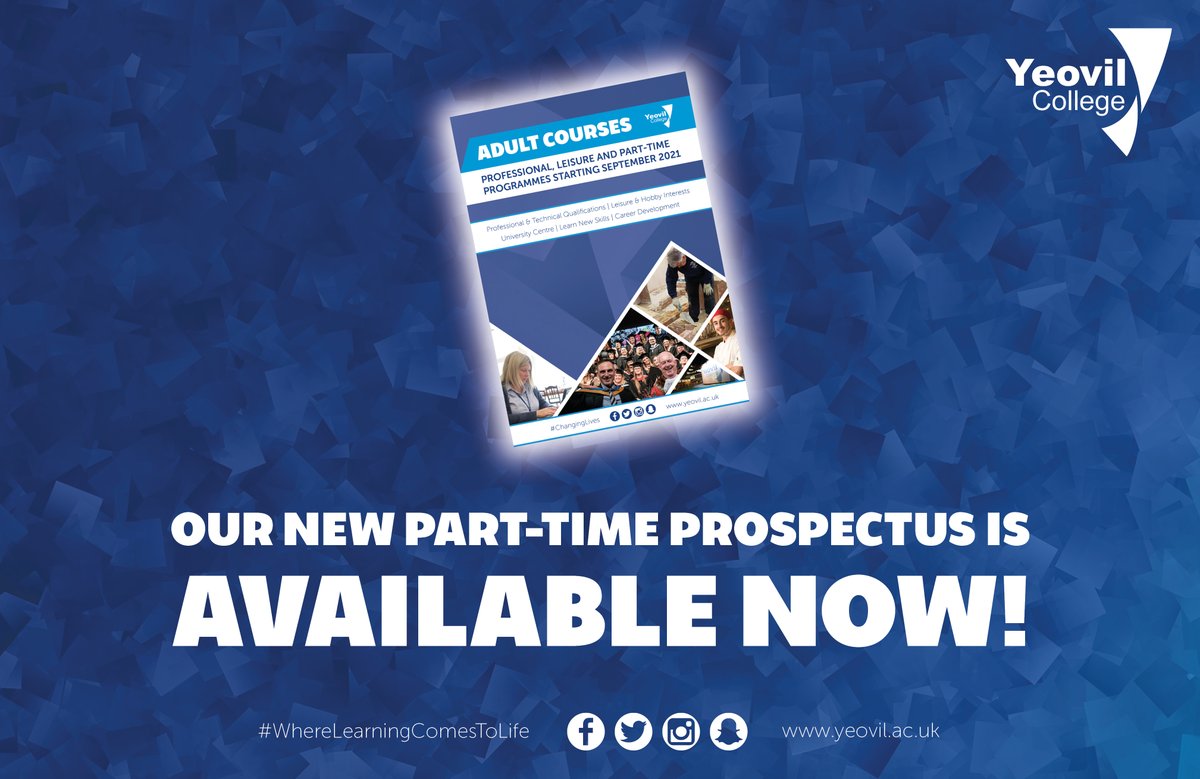 YeovilCollege's tweet photo. It has landed in digital form! 📲
Our all-new part-time course guide is here, and it is filled with new and innovative courses as well some of your all-time favourites. ✅
Take-a-look for yourself - https://t.co/7UDPNb44Hq
#ChangingLives #WhereLearningComesToLife https://t.co/c9HJxACFWA