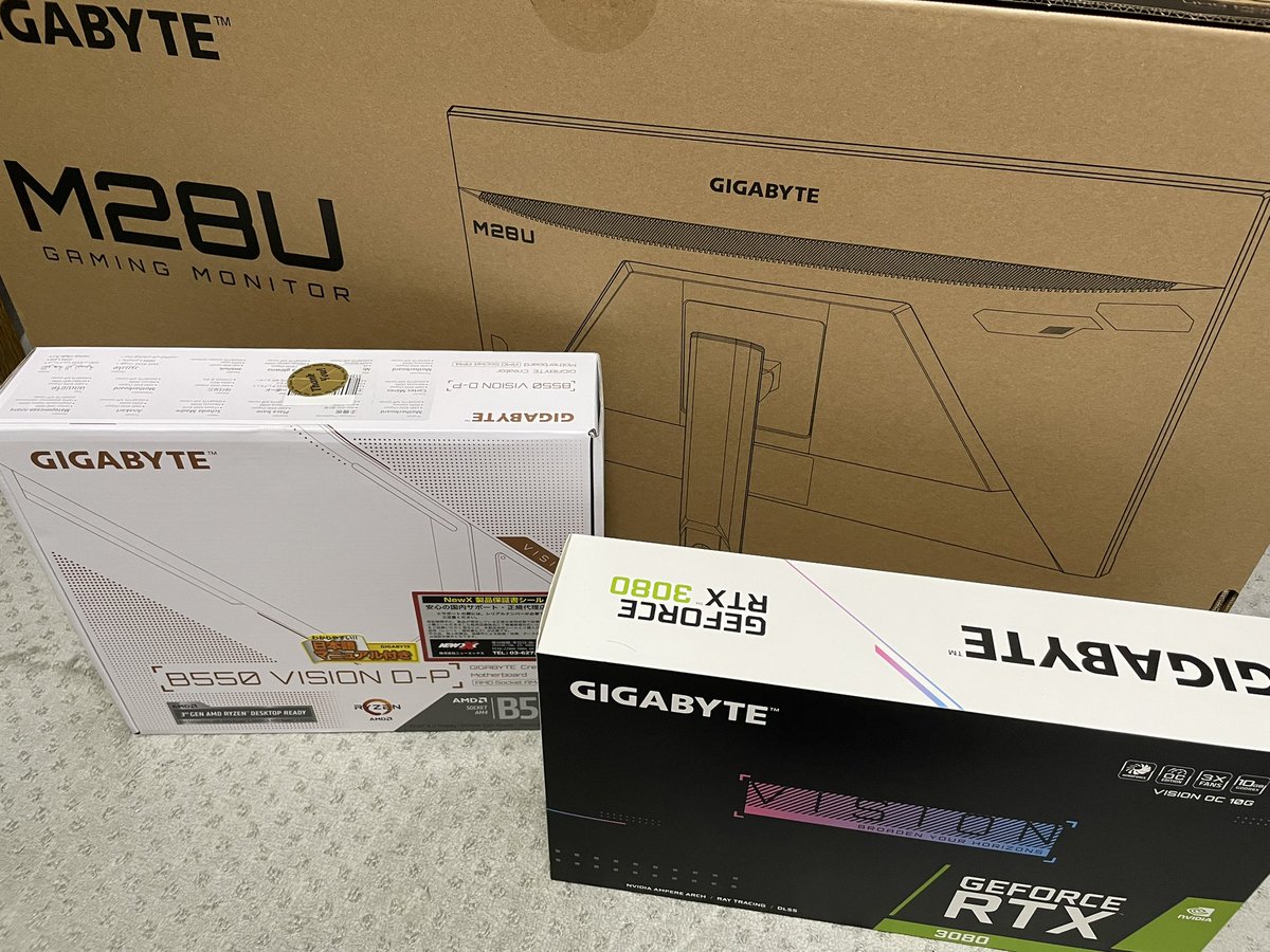 Poke_DD's tweet photo. 欲しいもの買ってたらGIGABYTEの回しもんになってしもた

VISION3080が14万で買えたんでそのビックウェーブに乗ったらこれよ
M28Uもいい時に発表してくれたわ https://t.co/G5k6ylFiII