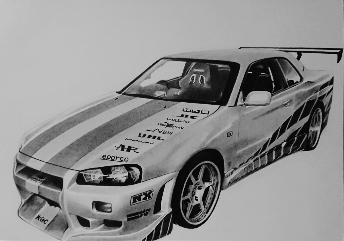 ワイルドスピード #ワイスピ2 #GTR34 #鉛筆画 #イラスト好きな人と 