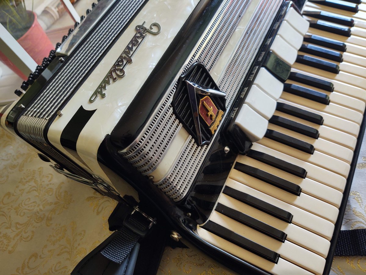 Mr_MegaTronic's tweet photo. @HollyConrad Not to mention they are just lovely looking instruments with so much variety!  Here's one of my babies.  A 1958 Frontalini Tiger Stripe.  Sorry, I'm gushing a bit.  I'm just glad to see someone genuinely appreciating the instrument. https://t.co/1rPFnlFJDN