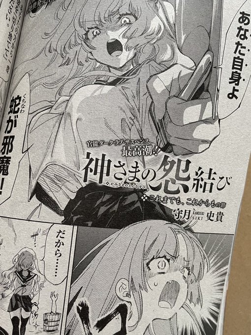 神さまの怨結び最新話出ておりますがblog記事は少々お待ちくださいませ約7年間、蛇とクビツリの二人を見守ってきてくださった方々に是非見ていただきたい内容になっています(P) 