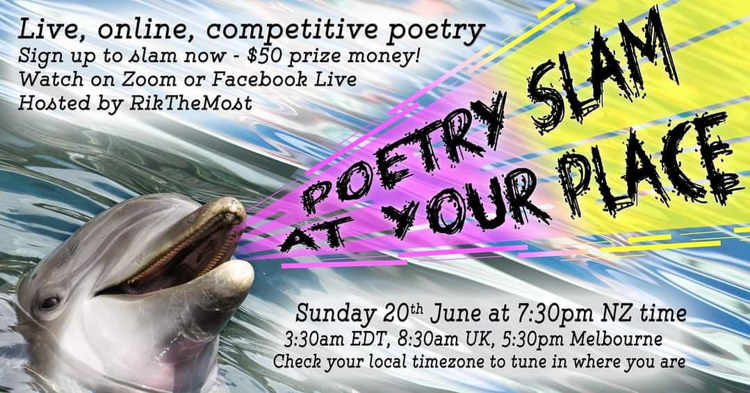Online. Pay what you can afford. Slam. Hosted in New Zealand. Attended worldwide 💜. Starting in an hour. Check Facebook page for details: fb.me/e/1lT5fLCPB