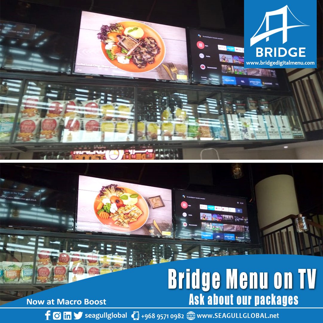 Bridge Digital Menu on Tab, TV &amp; QR Code...
Easy to change pictures, prices, description &amp; total menu...
All you need is one call and our team will be at your service...
Seagull Global for Business Development &amp; marketing: 95710982
#omanbusiness #oman_restaurants #muscatfoodies
