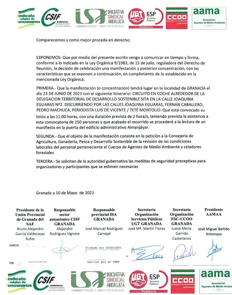 Manifestación 23 de Junio en Granada donde se concentrarán #AgentesDeMedioAmbiente y #CeladoresForestales
Sindicatos y asociación piden mejoras en sus condiciones laborales. ¿Te unes a nosotros?
<a href="/JuanMa_Moreno/">Juanma Moreno</a> <a href="/ppandaluz/">PP de Andalucía</a> <a href="/psoeandalucia/">PSOE Andalucía</a> <a href="/Cs_Andalucia/">Ciudadanos Andalucía</a> <a href="/Podemos_AND/">Podemos Andalucía</a> <a href="/CSIFnacional/">CSIF Nacional</a>