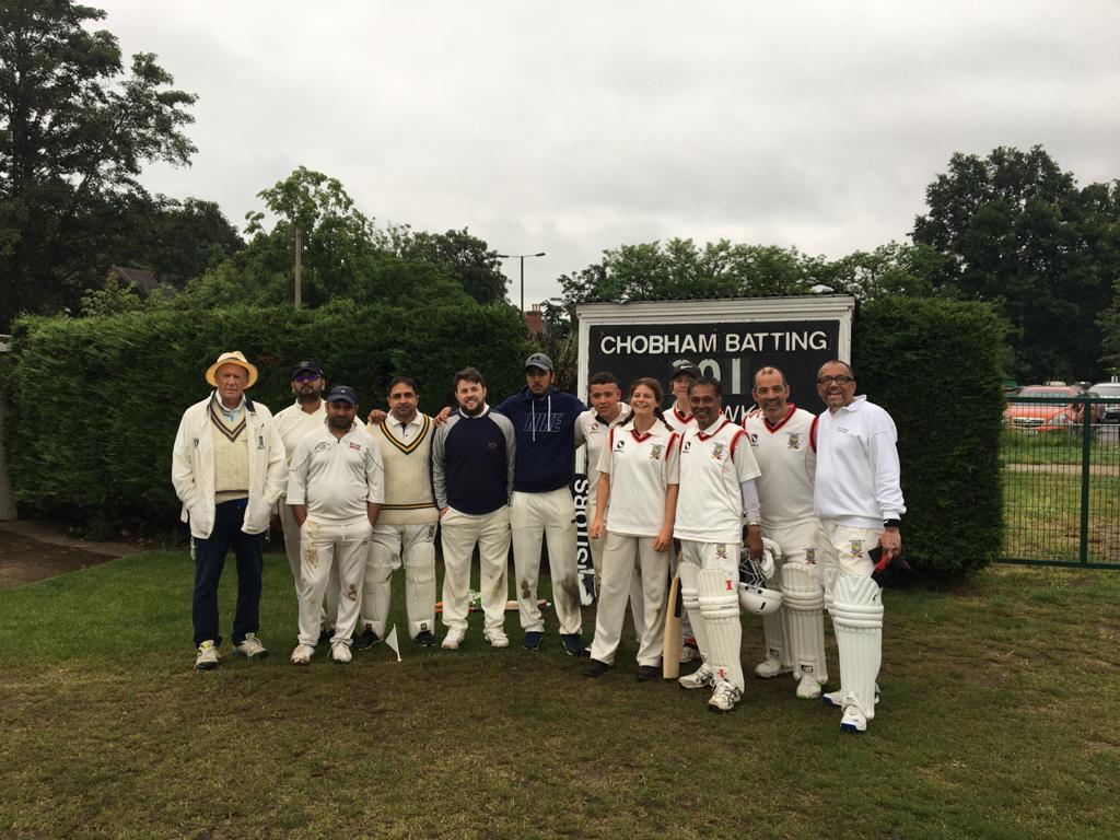GCCYP1's tweet photo. Well done 2nd XIs, putting on board the highest score (perhaps) to date in the league this year. Good game vs @ChobhamCC led by their captain Mick, who were excellent hosts and set up a v sporty target to chase after declaring. 1st XIs game  cancelled v @Woodssports due to rain https://t.co/59xgbp5ag3