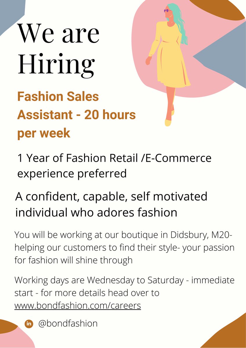We are hiring #manchester #fashionjob #fashion