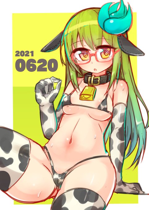 牛ビキニキミドリさん描きました
 #もう一度TLを牛柄ビキニでいっぱいにしたい 