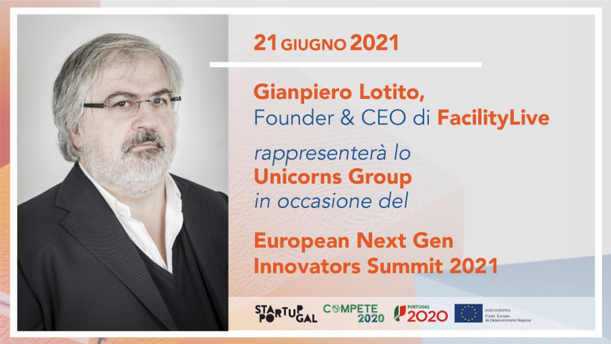 Domani @GianpieroLotito rappresenterà lo Unicorns Group con uno speech all'European Next Gen Innovators Summit 2021 di @2021PortugalEU @EUScienceInnov. Live streaming: startupportugal.com/engis #NextInnovationEU #EUnicorns #EUnextgeninnovators #engis21 #Unicorn #Tech #Startup