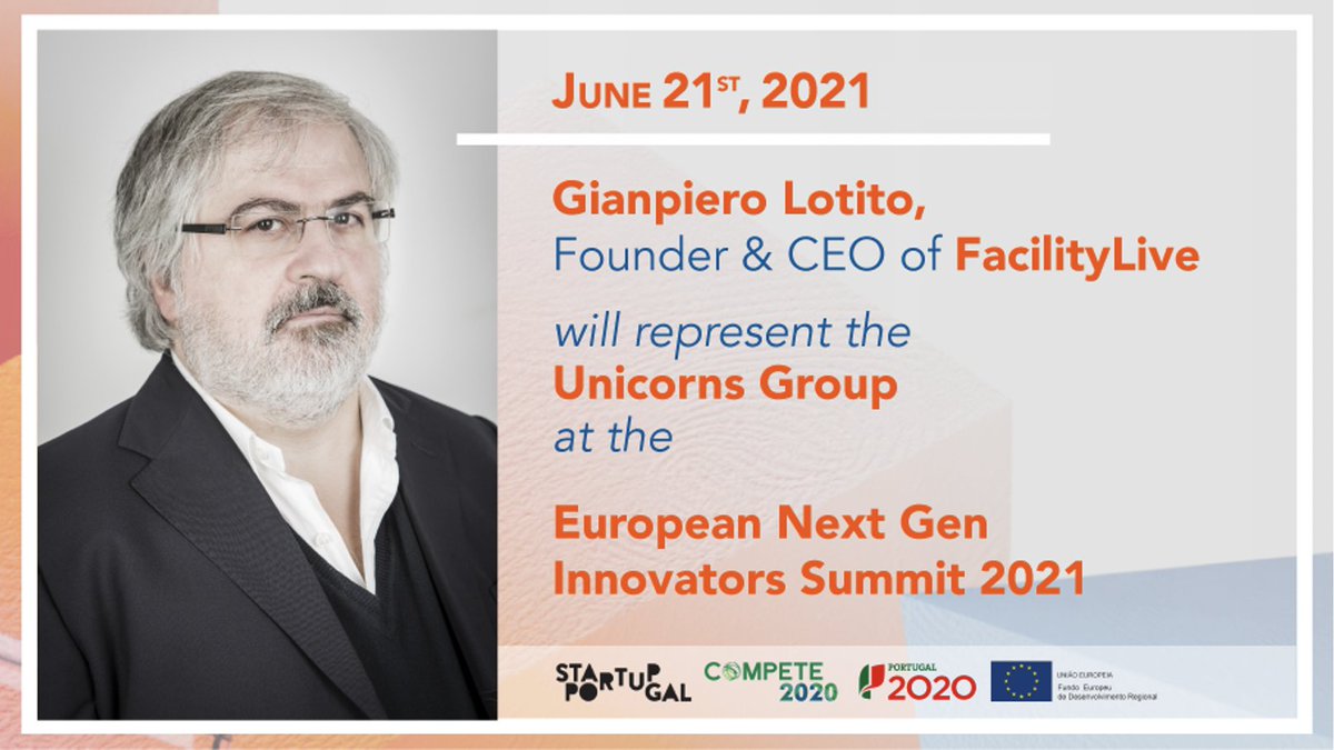 Tomorrow @GianpieroLotito will represent the Unicorns Group speaking at the European Next Gen Innovators Summit 2021 by @2021PortugalEU @EUScienceInnov. Live streaming: startupportugal.com/engis #NextInnovationEU #EUnicorns #EUnextgeninnovators #engis21 #Unicorn #Tech #Startup
