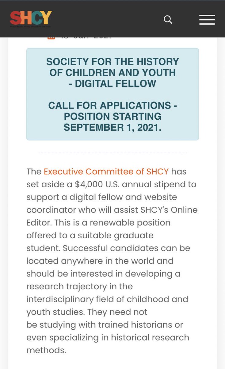 Our friends at <a href="/shcy/">Syrene Fajardo</a> are looking for a Digital Fellow. Applications are due soon! #histchild #histed To apply you’ll need to send a C.V. to Patrick Ryan — pryan2@uwo.ca