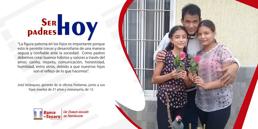 bcodeltesoro's tweet photo. #PadreHéroesDeLaPatria
 
“La figura paterna en los hijos es importante porque esto le permite crecer y desarrollarse de una manera segura y confiable ante la sociedad...”

José Velásquez, gerente de la oficina Porlamar, junto a sus hijas Joseilys de 21 años y Joseanyelis, de 12. https://t.co/OlOGbaYR8G