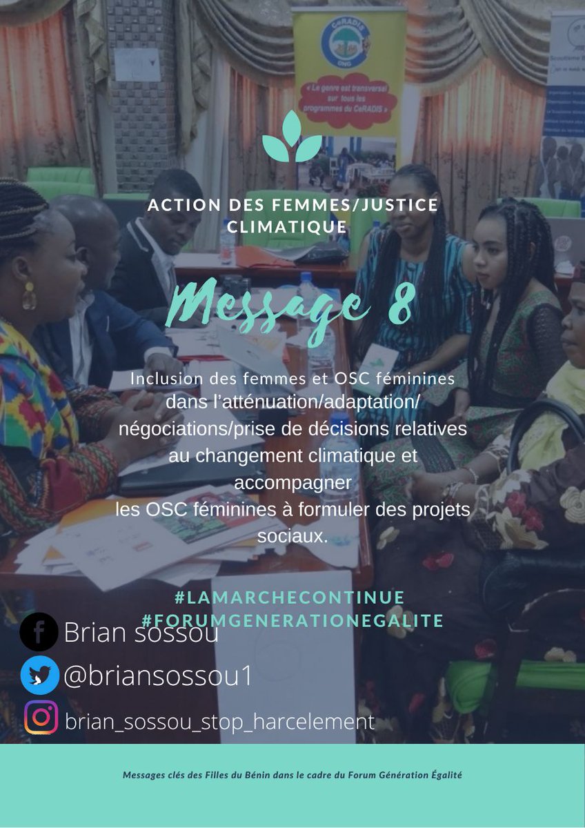 𝗠𝗲𝘀𝘀𝗮𝗴𝗲𝘀 𝗰𝗹𝗲́𝘀 𝗱𝗲𝘀 𝗙𝗶𝗹𝗹𝗲𝘀 ♂️ 𝗱𝘂 𝗕𝗲́𝗻𝗶𝗻 🇧🇯🇧🇯🇧🇯 𝗱𝗮𝗻𝘀 𝗹𝗲 𝗰𝗮𝗱𝗿𝗲 𝗱𝘂 𝗙𝗼𝗿𝘂𝗺 𝗚𝗲́𝗻𝗲́𝗿𝗮𝘁𝗶𝗼𝗻 𝗘́𝗴𝗮𝗹𝗶𝘁𝗲́

𝗠𝗲𝘀𝘀𝗮𝗴𝗲 𝟴

#H1000FGE #LaMarcheContinue #NosVoixComptent #GénérationÉgalité #Égalitéonagit #GenerationEquality