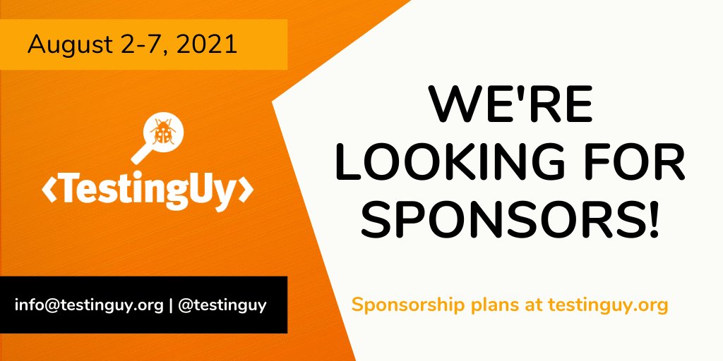 testingUY's tweet photo. Support #TestingUy 2021! See our Sponsorship Plans and join us! ➡️ https://t.co/4SRPp1VQVF 🙌
#testingconference #softwaretesting #agile #testing #agiletesting #teststrategy #testautomation #performance #securitytesting #exploratorytesting #usabilitytesting #accesibilitytesting https://t.co/4dh6zQID1P