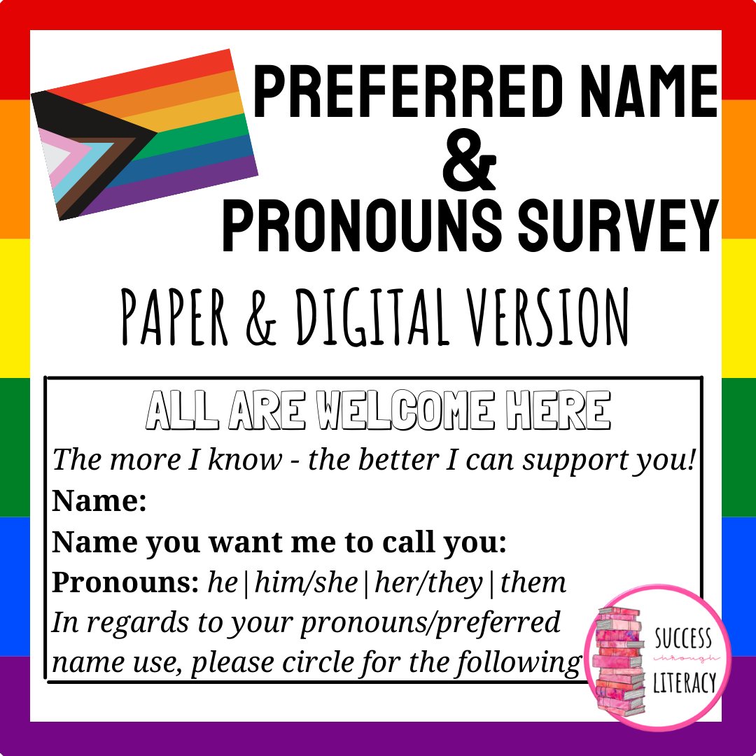 Mrs_Walther's tweet photo. It's never too late to get ready for #backtoschool to support your #LGBTQIA students with this #free Back to School Preferred Name &amp; Pronouns Survey teacherhttps://www.teacherspayteachers.com/Product/Back-to-School-Preferred-Name-Pronouns-Survey-Digital-or-Printable-6963962 https://t.co/XEDzipsb1v