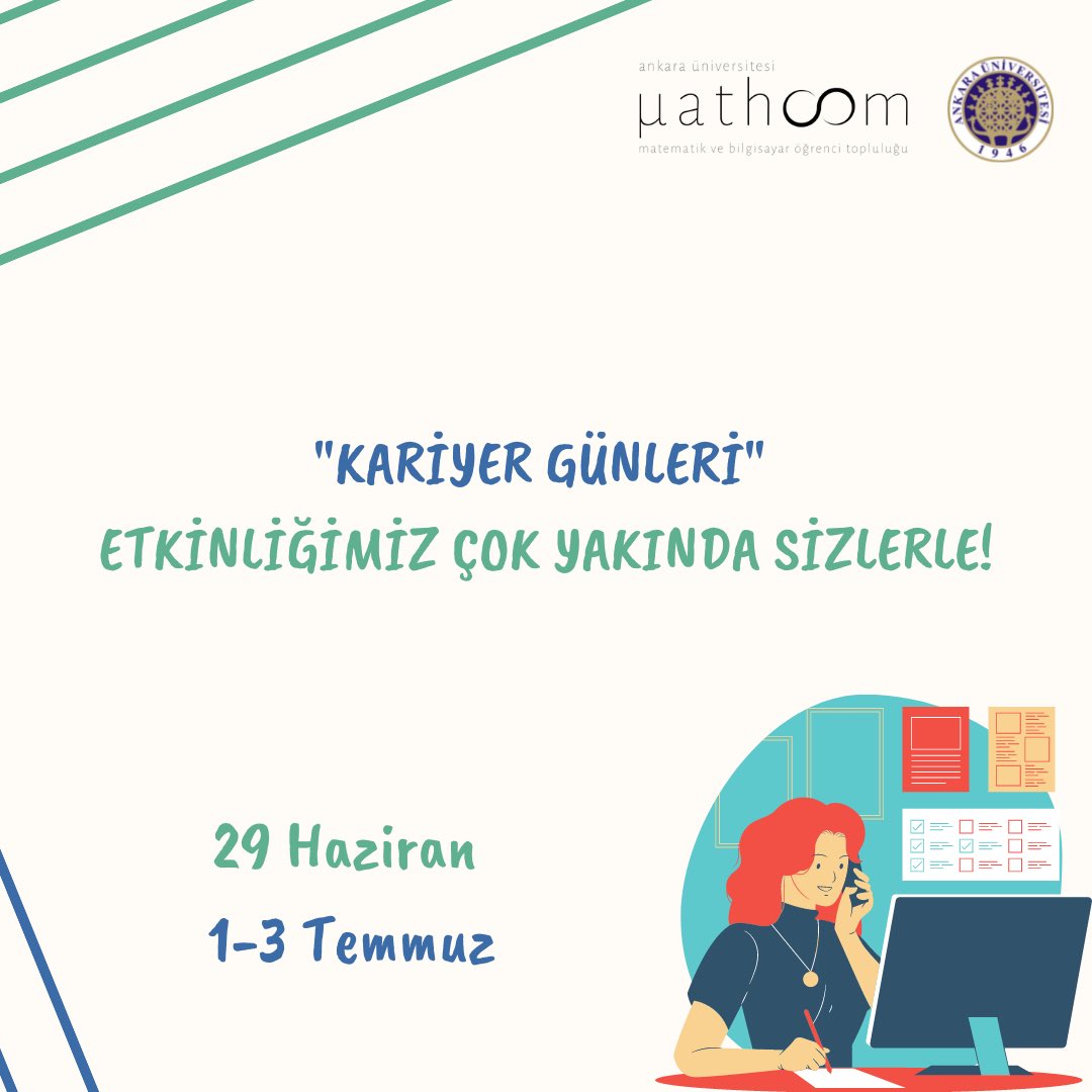 aumathcom's tweet photo. Kariyer Günleri etkinliğimiz çok yakında sizlerle. Konuşmacılarımızdan haberdar olmak için, bizleri sosyal medya hesaplarımızdan takip etmeyi unutmayın! #kariyergünleri #mathcom #ankaraüniversitesi https://t.co/o9woleJtNF