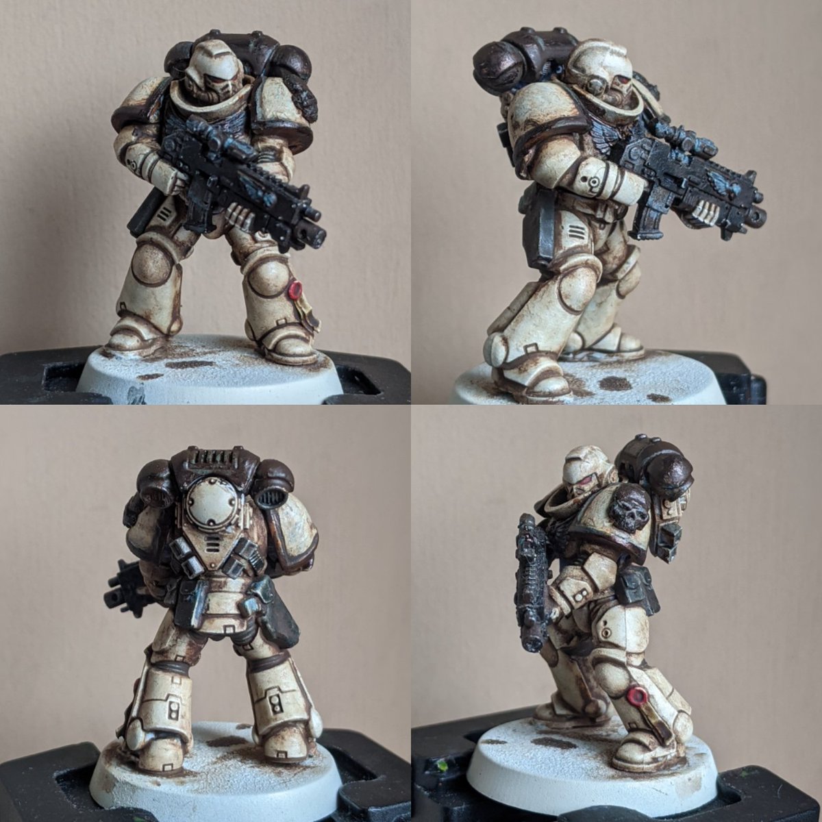 Heavily leaning into Blanchitsu Space Marines, thanks for the feedback on the others I tried - I'm really loving the grittiness to this, just wondering whether it wants a spot of an additional colour or not, and/or whether to up the amount of verdigris I've got on the bronze trim